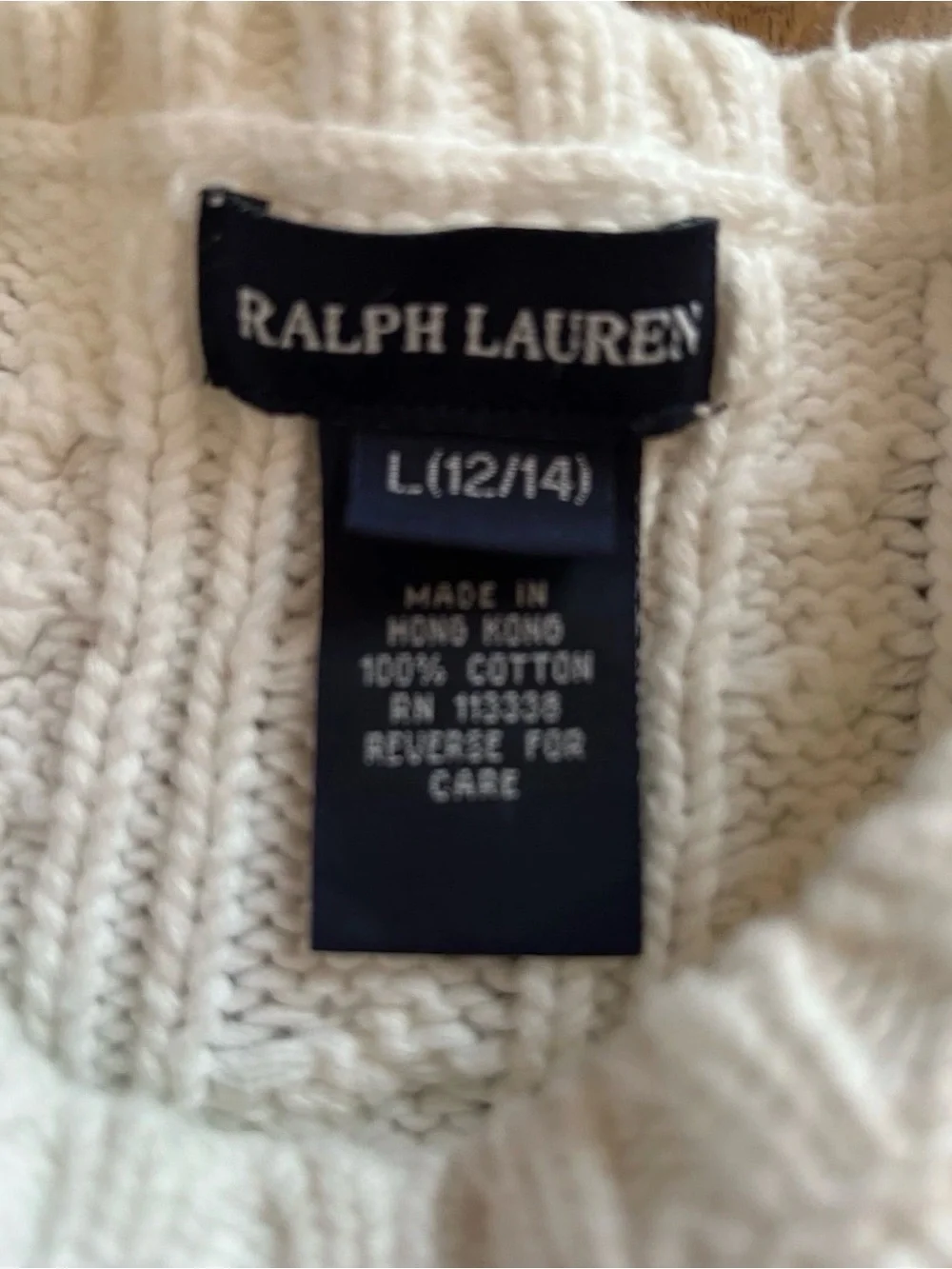 Ralph Lauren Cream Cable Knit Crewneck Sweater